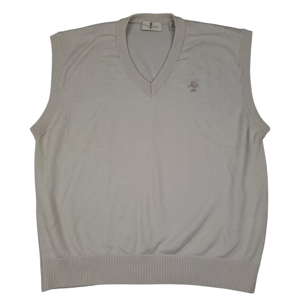 Harry Vardon Men's 100% Wool Vest Sz XL Golf Preppy Embroidered Cream EUC